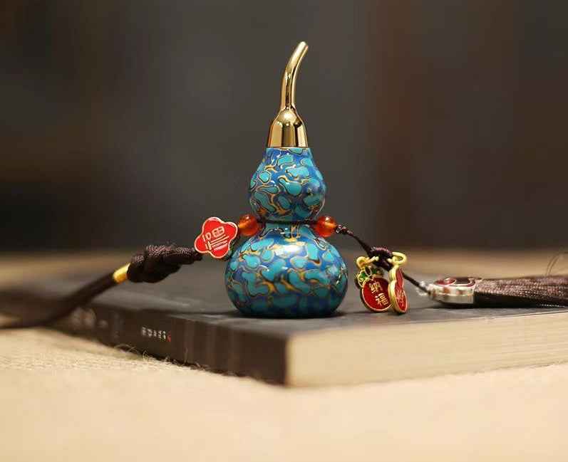 Hand-Painted Brass Gourd Pendant with Urushi Lacquer Art Premium Brass | Traditional Chinese Lacquer Craftsmanship